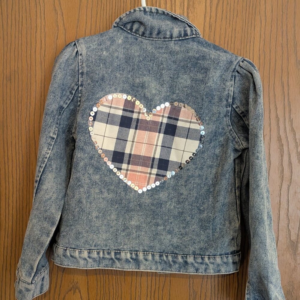Little‎ Lass Studded Bling Heart Snap Denim Jean Jacket-Girls 5 - Picture 6 of 6